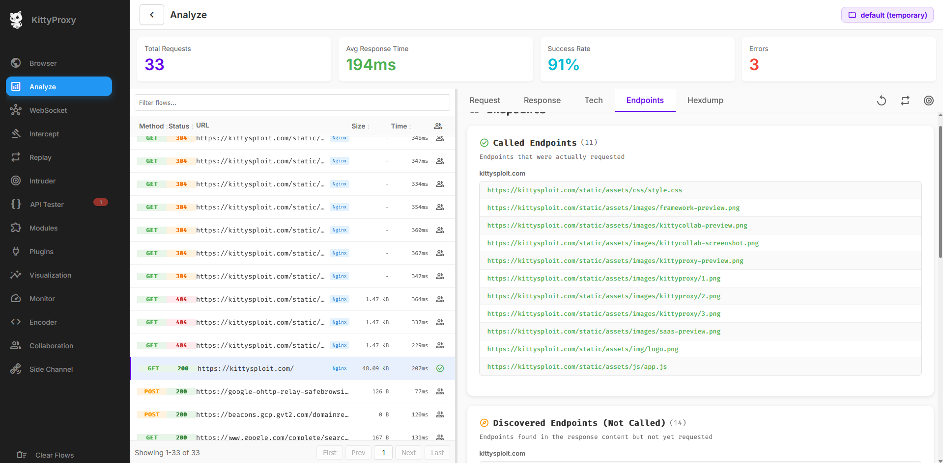 KittyProxy intercepting proxy interface